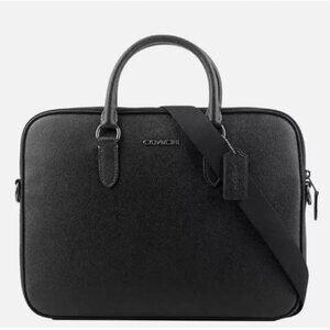 NEW Coach Liam Crossgrain Black Leather Compact Briefcase Small  Laptop Bag $450